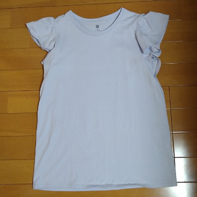 UNIQLO(ユニクロ)のユニクロ スムースコットンフリルTシャツ 160cm ブルー キッズ/ベビー/マタニティのキッズ服女の子用(90cm~)(Tシャツ/カットソー)の商品写真