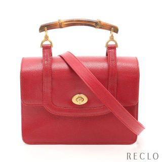 グッチ(Gucci)のグッチ バンブー ハンドバッグ レザー レッド 2WAY(ハンドバッグ)