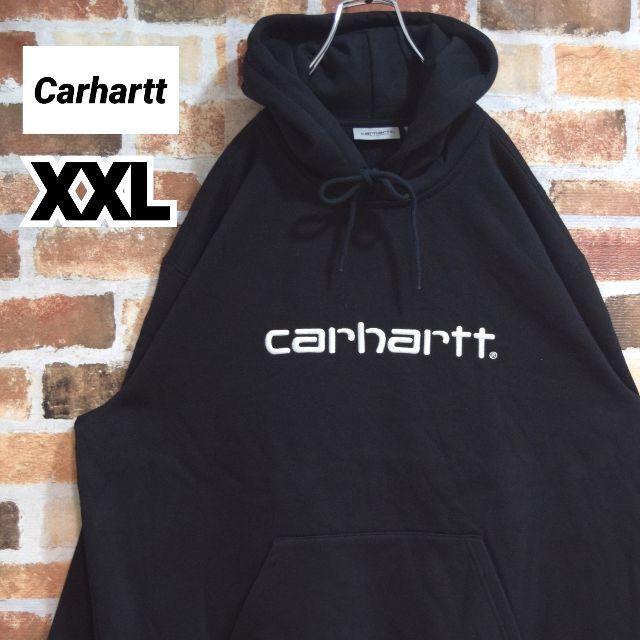 カーハート】美品 ブラックXXLビッグサイズ② 刺繡ビッグロゴ パーカー