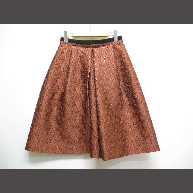 ANAYI(アナイ)のアナイ ANAYI 刺繍 ジャガード スカート 38 茶 ブラウン 光沢  レディースのスカート(ひざ丈スカート)の商品写真