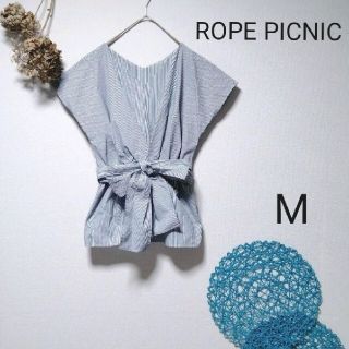 ロペピクニック(Rope' Picnic)のROPEPICNIC ロペピクニック　ウエストリボンブラウス　ストライプ柄(シャツ/ブラウス(半袖/袖なし))