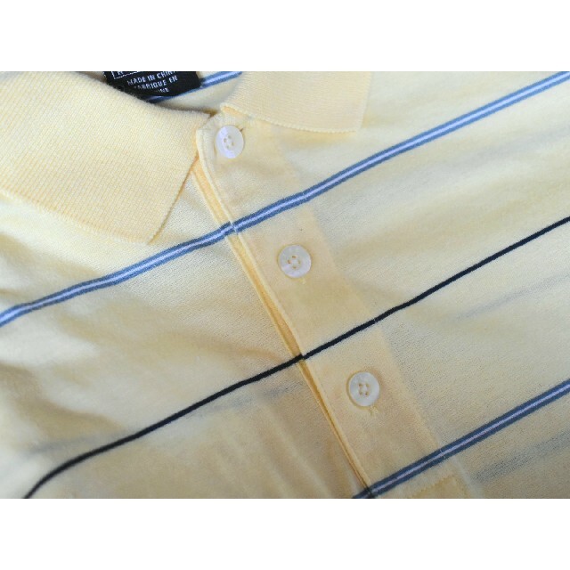 NIKE(ナイキ)の古着★NIKE ナイキ ボーダー柄 スウォッシュ袖ロゴ イエロー 黄色ポロシャツ メンズのトップス(ポロシャツ)の商品写真