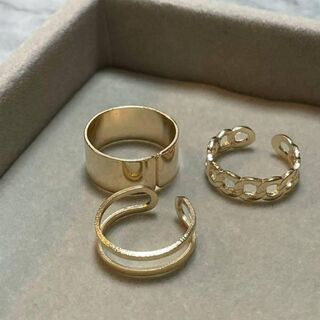 ゴールド リング フリーサイズ デザイン 指輪 3点  シンプル 金 2(リング(指輪))
