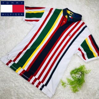 トミーヒルフィガー(TOMMY HILFIGER)のトミーヒルフィガー マルチカラー ストライプ ポロシャツ ビックシルエット L(ポロシャツ)