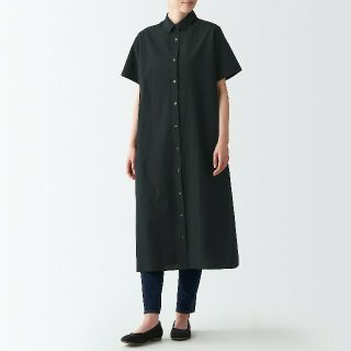 ムジルシリョウヒン(MUJI (無印良品))の◆新品◆  無印良品 強撚さらっとポプリン半袖ワンピース／黒／XS～Ｓ(ひざ丈ワンピース)