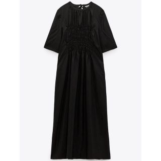 ザラ(ZARA)の【着画有】ZARA 2022SS ミディ丈ワンピース　ブラック　完売品(ロングワンピース/マキシワンピース)