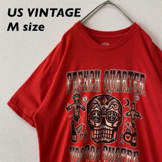 メキシコ製　半袖Tシャツ　ビッグプリント　朱色　Mサイズ　男女兼用　プリントロゴ(Tシャツ/カットソー(半袖/袖なし))