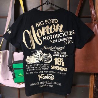 ノートン(Norton)の【極美品】Norton ノートン 刺繍ロゴステッチ両面VネックTシャツ バイカー(Tシャツ/カットソー(半袖/袖なし))