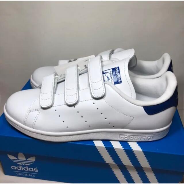 新品】アディダス スタンスミス スニーカー ベルクロ 白 ブルー 23.0