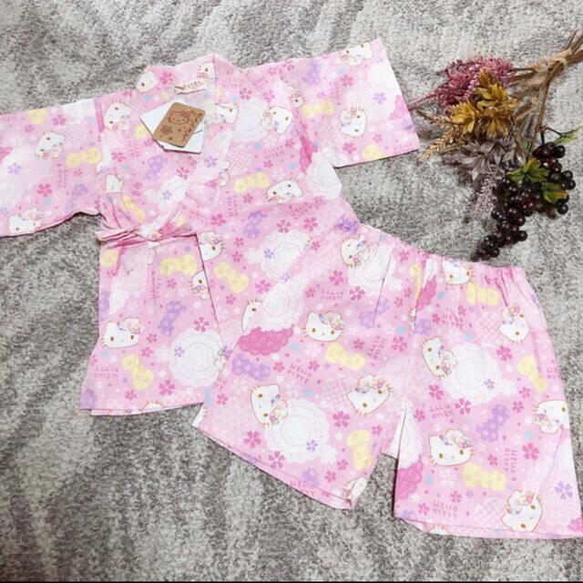 新品 甚平 キティちゃん 95 甚平 女の子 80 フリル キティちゃん