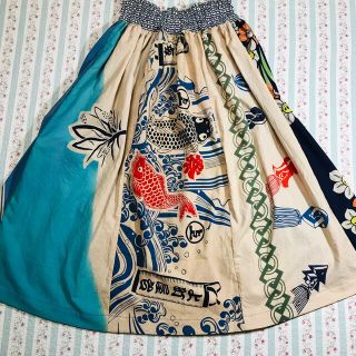 442 スカート 鯉 祭 手ぬぐい 手拭い リメイク ハンドメイド 古布の