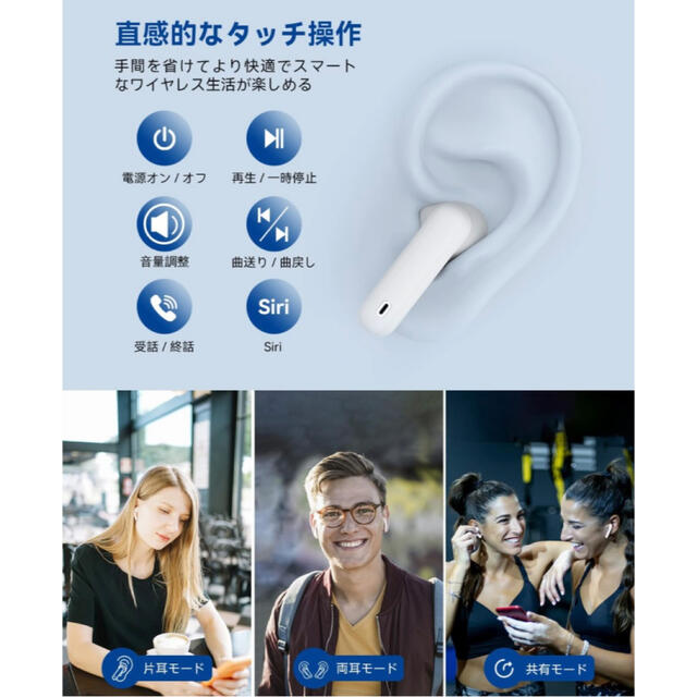  ワイヤレスイヤホン 2022年業界新開発版＆Bluetooth 5.1】 スマホ/家電/カメラのオーディオ機器(ヘッドフォン/イヤフォン)の商品写真