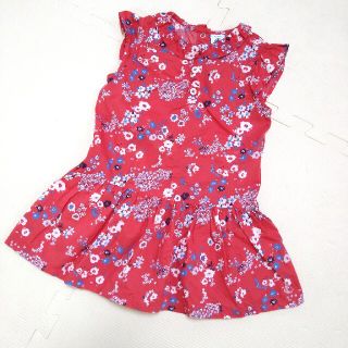 プチバトー(PETIT BATEAU)のプチバトー　ワンピース　赤　花　80(ワンピース)