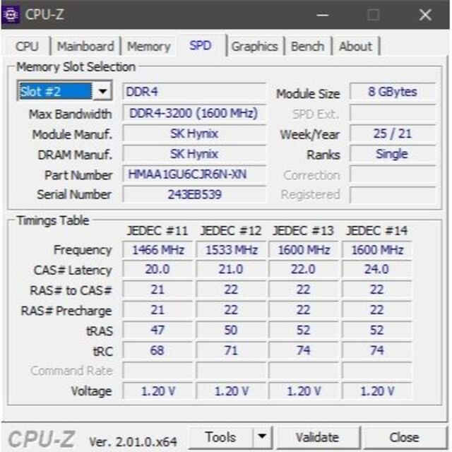 SKhynix 16GB (8GBx2) DDR4-3200 (190 スマホ/家電/カメラのPC/タブレット(PCパーツ)の商品写真