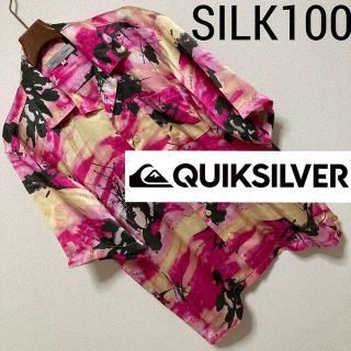 クイックシルバー(QUIKSILVER)の良品◆クイックシルバー◆シルク100 オープンカラー 花柄フラワー アロハシャツ(シャツ)