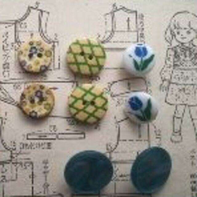 フランス製女の子ボタンと青系アソート ハンドメイドの素材/材料(各種パーツ)の商品写真