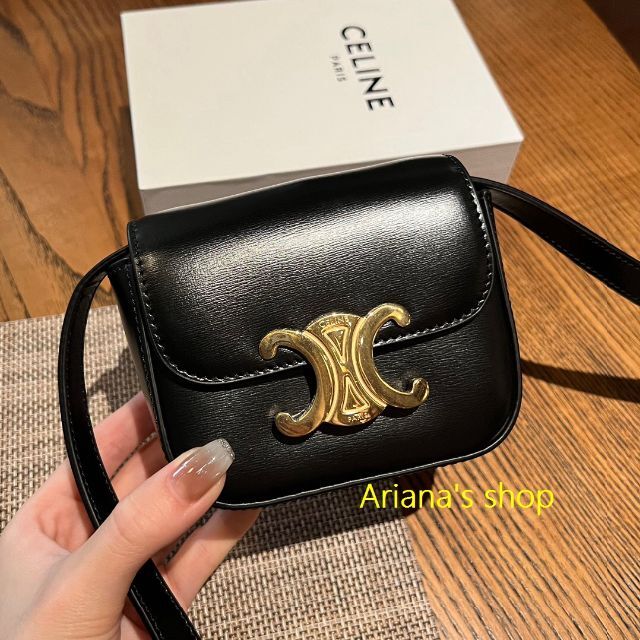 e - CELINE ミニ トリオンフ シャイニーカーフスキン ブラックの通販