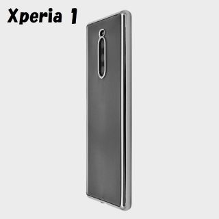 エクスペリア(Xperia)のXperia 1：メタリックバンパー 背面クリア ソフト ケース★シルバー 銀(Androidケース)