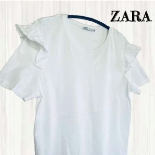 ザラ(ZARA)のZARA スリーブ  ラッフルフリル  白 Tシャツ 夏(Tシャツ(半袖/袖なし))