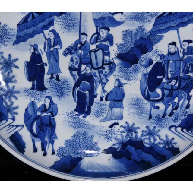 清康熙 青花 染付 人物紋皿 中国美術 高さ6.5CM 横36.5CM