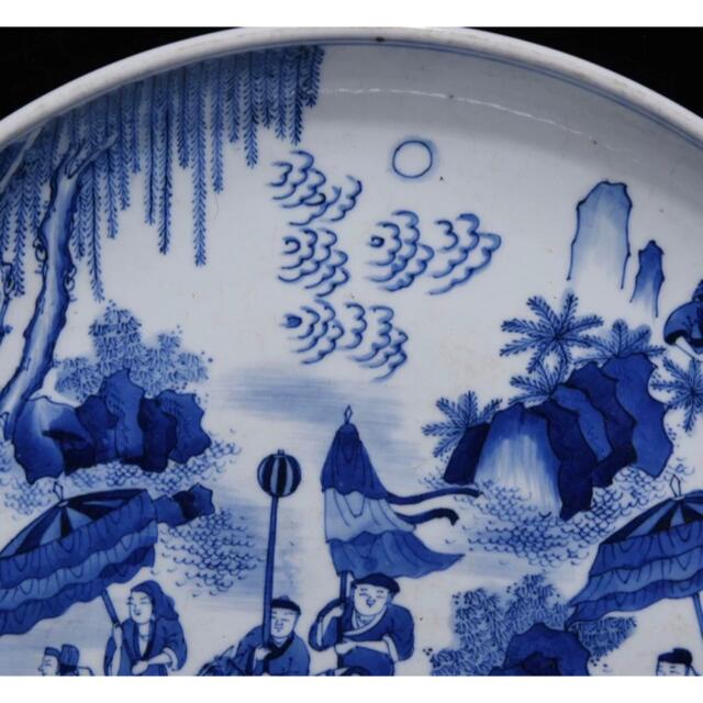 清康熙 青花 染付 人物紋皿 中国美術 高さ6.5CM 横36.5CM 3