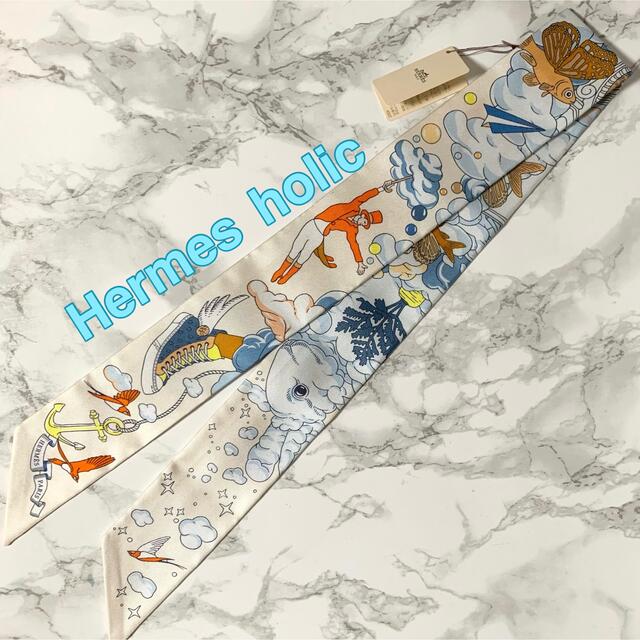 Hermes(エルメス)のHermes エルメス　ツイリー《Sur Mon Nuage》1本　新品　箱付き レディースのファッション小物(バンダナ/スカーフ)の商品写真