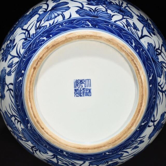 清乾隆 青花 染付 蓮花紋 貫耳瓶 中国美術 高さ60CM 横37CM 7