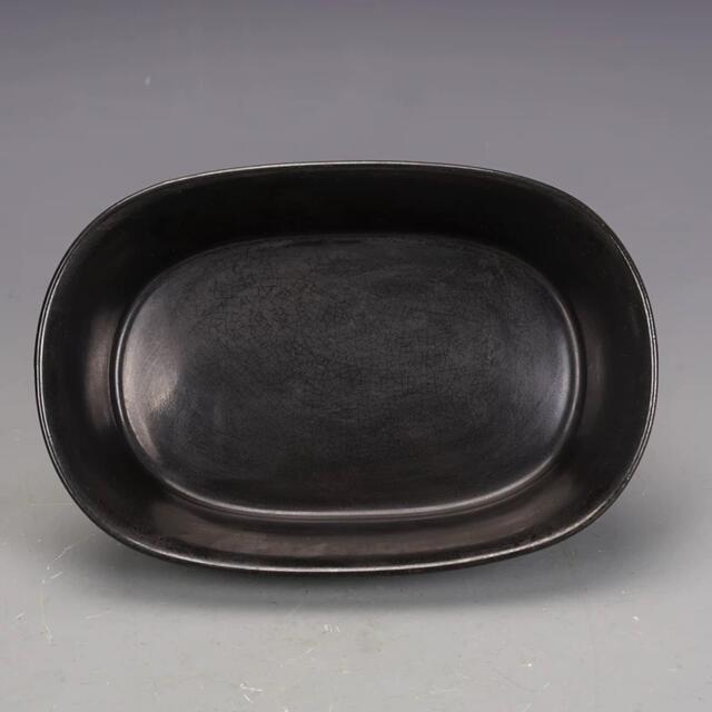 古美術 宋時代 汝窯 黒釉水仙盆 高さ7CM 横23.5CM