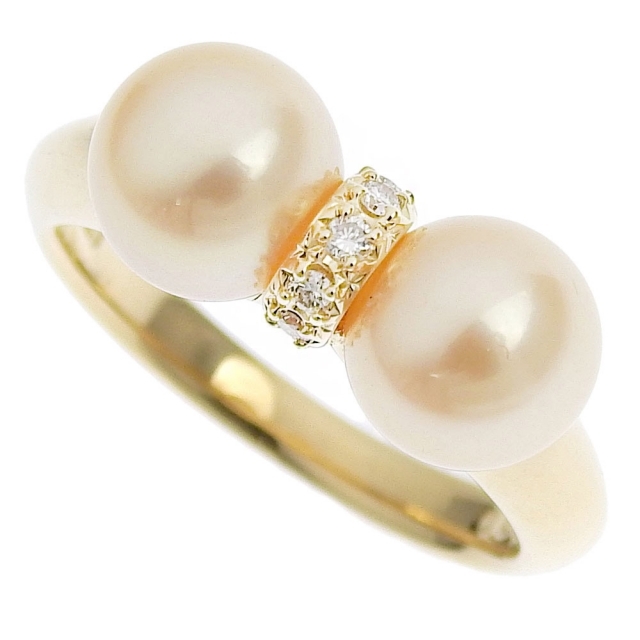 【TASAKI】タサキ リボンモチーフ7mm K18イエローゴールド×パール×ダイヤモンド 10.5号 D0.04 レディース リング・指輪