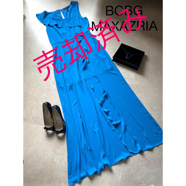 BCBGMAXAZRIA - BCBG MAXAZRIA フリル ブルーロングドレス♡パーティドレス