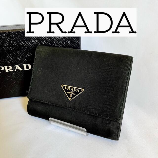 ファッション小物【格安　】プラダ　PRADA ブラック　ナイロン　財布　ミニ財布　三角プレート