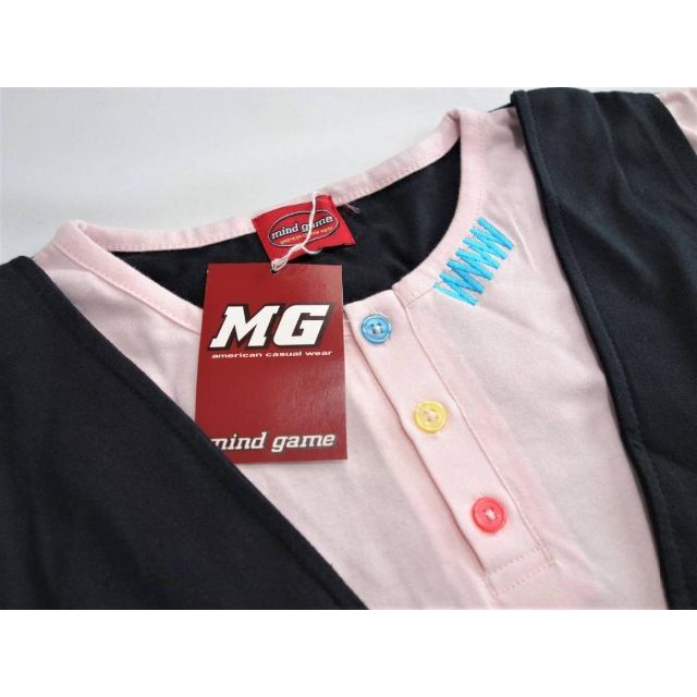 MIND GAME 綿100% 3Lサイズ ベスト付き半袖Tシャツ ピンク×黒 メンズのトップス(Tシャツ/カットソー(半袖/袖なし))の商品写真