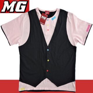 MIND GAME 綿100% 3Lサイズ ベスト付き半袖Tシャツ ピンク×黒(Tシャツ/カットソー(半袖/袖なし))