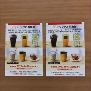 マクドナルド株主優待券　ドリンク引換券2枚(フード/ドリンク券)