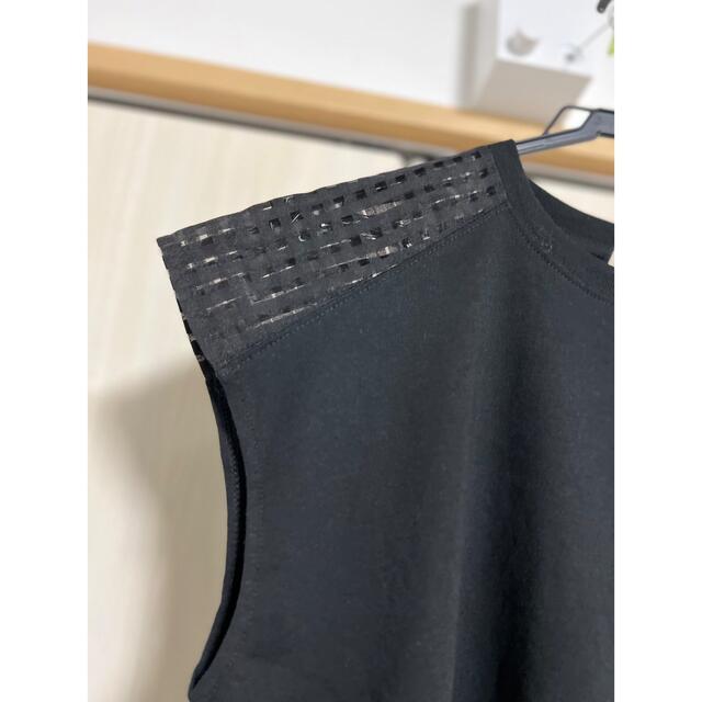 しまむら(シマムラ)のカタチェックフレンチT ブラック　Mサイズ レディースのトップス(Tシャツ(半袖/袖なし))の商品写真