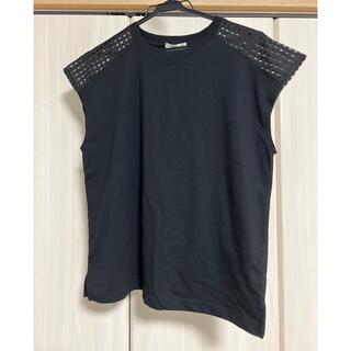 シマムラ(しまむら)のカタチェックフレンチT ブラック　Mサイズ(Tシャツ(半袖/袖なし))