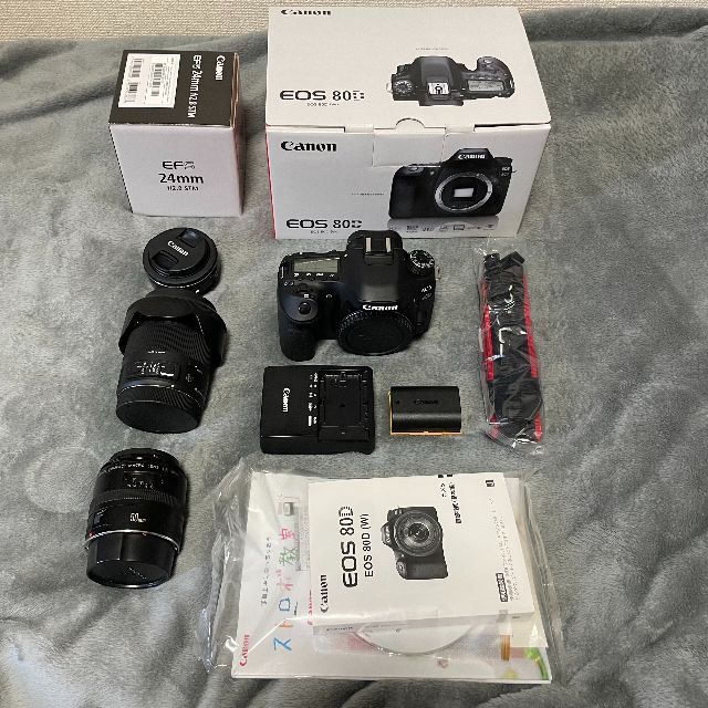 EOS 80D(W) ボディ + ズームレンズ、単焦点レンズ3本セット