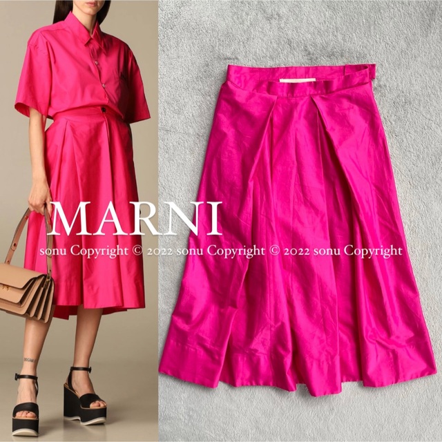 2021SS MARNI マルニ コットン タック スカート 36 ピンク | フリマアプリ ラクマ