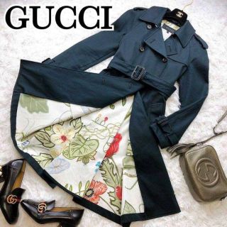 完全体】 GUCCI トレンチコート 花柄 フラワー 紺色 イタリア製-