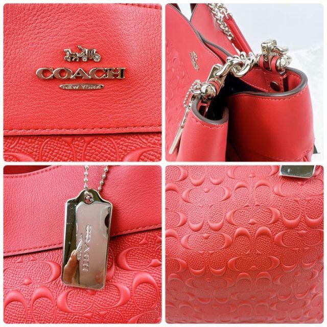 新品未使用】 coach コーチ チェーンショルダー エンボス レッド 新品未使用】 coach コーチ チェーンショルダー エンボス レッド
