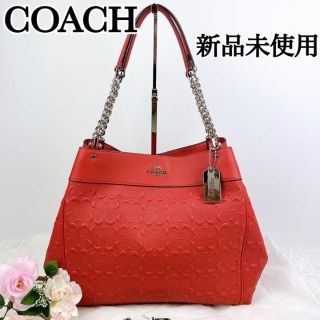 コーチ(COACH)の【新品未使用】 coach コーチ チェーンショルダー エンボス レッド(トートバッグ)