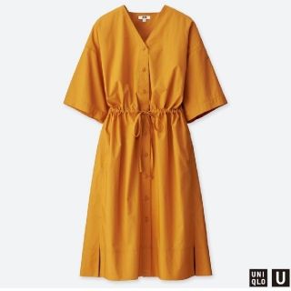 ユニクロ(UNIQLO)のレア✨ユニクロ ユー デザインシャツワンピース（半袖）M イエロー レディース(ロングワンピース/マキシワンピース)