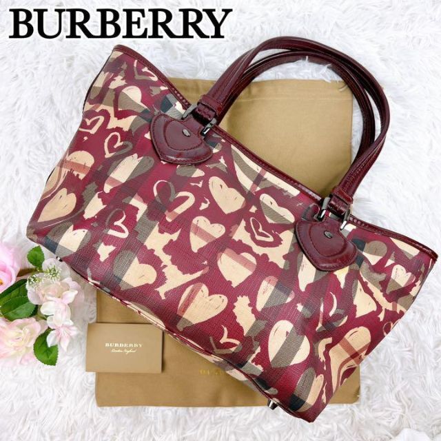 BURBERRY - B バーバリー ハンドバッグ ハート ノバチェック ワイン