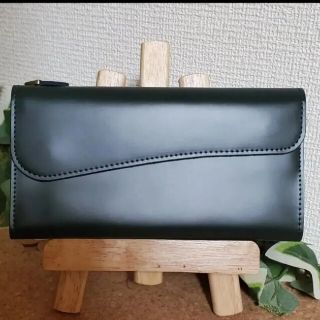 ヌメ革 レザー 長財布 フラップ ハンドメイド Dカン グリーン 牛革 革財布(長財布)