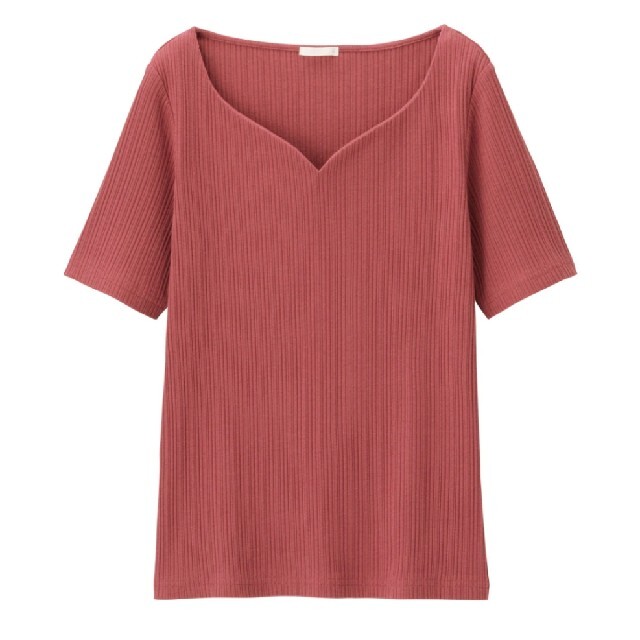 GU(ジーユー)の新品 未使用 GU リブコンパクトT 半袖 シャツ XL 赤 レッド レディースのトップス(Tシャツ(半袖/袖なし))の商品写真