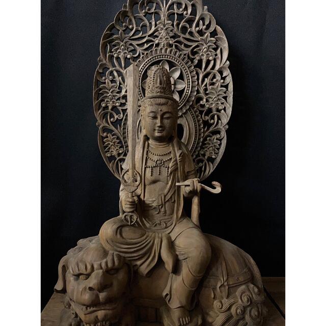 特大高56cm 井波彫刻  時代美術　香樟材　文殊菩薩　普賢菩薩座像一式