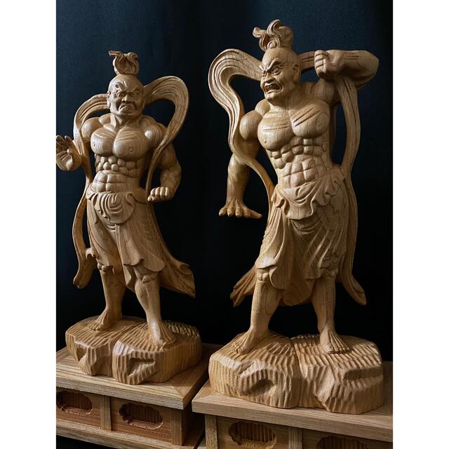 大型38cm 井波彫刻 総ケヤキ材 仏教工芸品 仏師手仕上げ品 金剛力士像