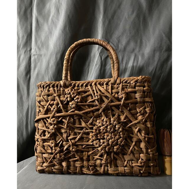 大型 匠の技 国産蔓を使用 職人手編み 六角花編み 山葡萄カゴバッグ