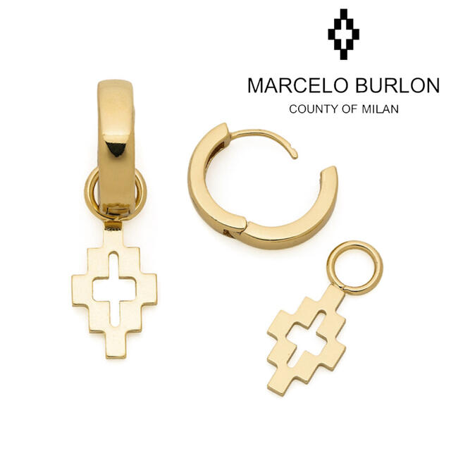 新品 MARCELO BURLON 2WAY ピアス CROSSロゴ ゴールド