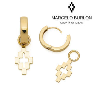 マルセロブロン(MARCELO BURLON)の新品 MARCELO BURLON 2WAY ピアス CROSSロゴ ゴールド(ピアス(両耳用))